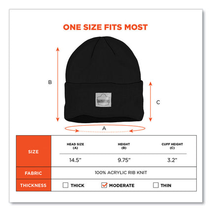 N-Ferno 6806 Cuffed Rib Knit Winter Hat, One Size Fits Most, Black