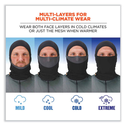 N-Ferno 6844 Dual-Layer Balaclava Face Mask, Nylon/Spandex, One Size Fits Most, Black