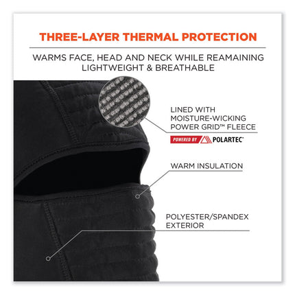 N-Ferno 6955 Insulated 3-Layer Balaclava Face Mask, Polartec FR Power Grid Fleece/Polyester/Spandex, One Size, Black