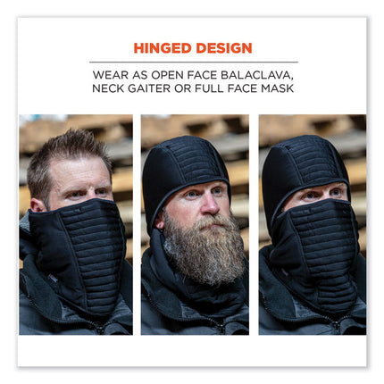 N-Ferno 6955 Insulated 3-Layer Balaclava Face Mask, Polartec FR Power Grid Fleece/Polyester/Spandex, One Size, Black