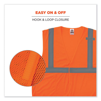 GloWear 8210HL Class 2 Economy Mesh Hook and Loop Vest, Polyester, 2X-Large/3X-Large, Orange