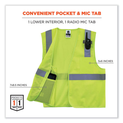 GloWear 8210HL Class 2 Economy Mesh Hook and Loop Vest, Polyester, Small/Medium, Lime