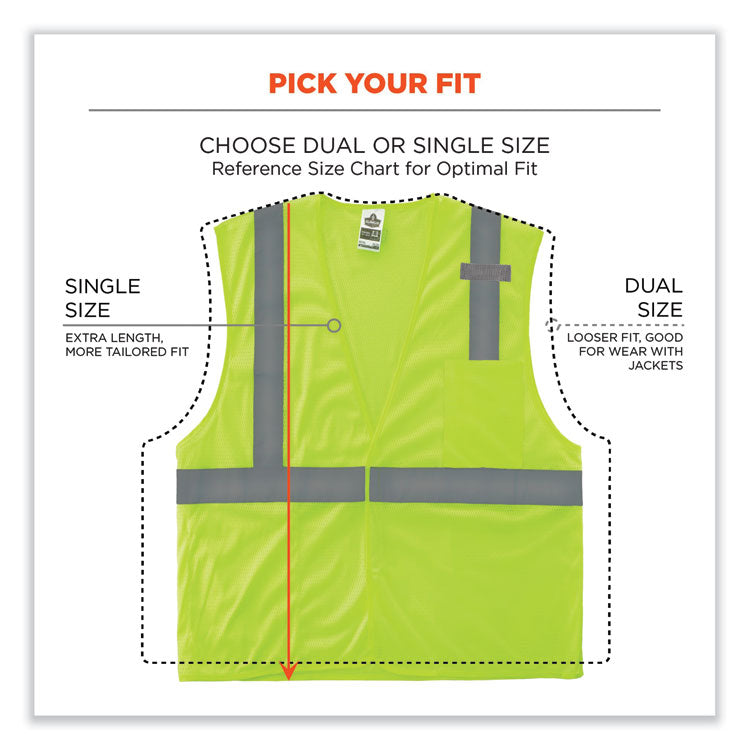 GloWear 8210HL Class 2 Economy Mesh Hook and Loop Vest, Polyester, Small/Medium, Lime
