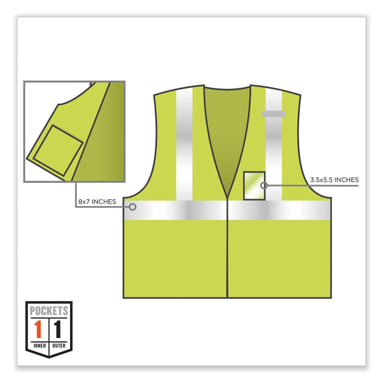 GloWear 8216BA Class 2 Breakaway Mesh ID Holder Vest, Polyester, Small/Medium, Lime