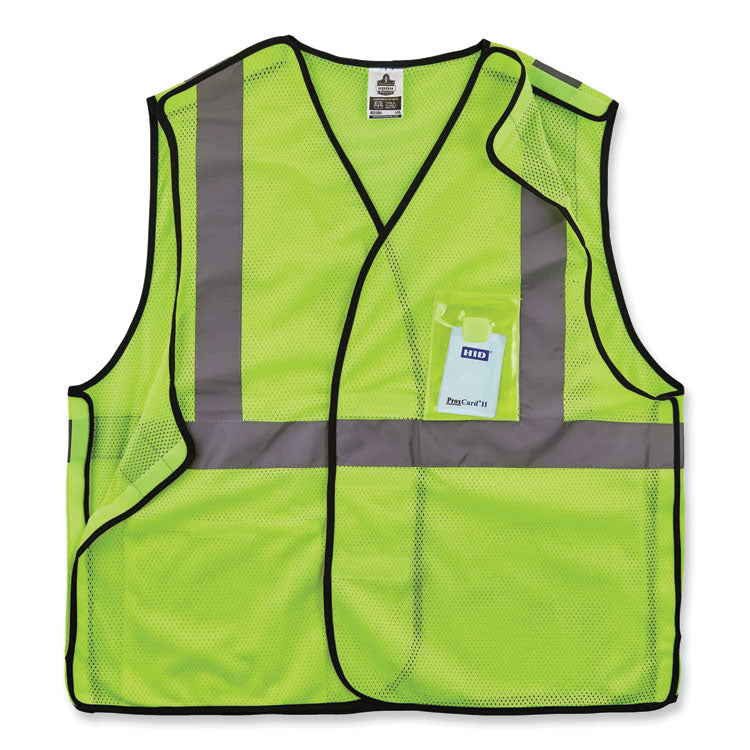 GloWear 8216BA Class 2 Breakaway Mesh ID Holder Vest, Polyester, Large/X-Large, Lime