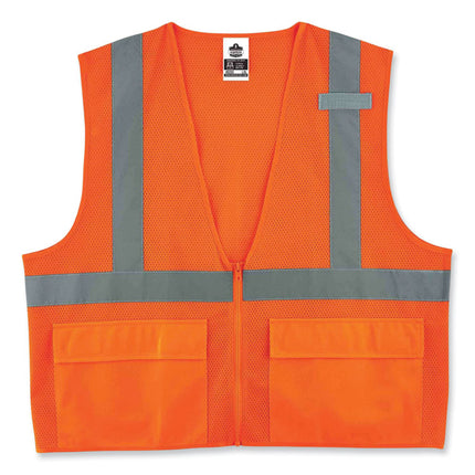 GloWear 8220Z Class 2 Standard Mesh Zipper Vest, Polyester, Small/Medium, Orange