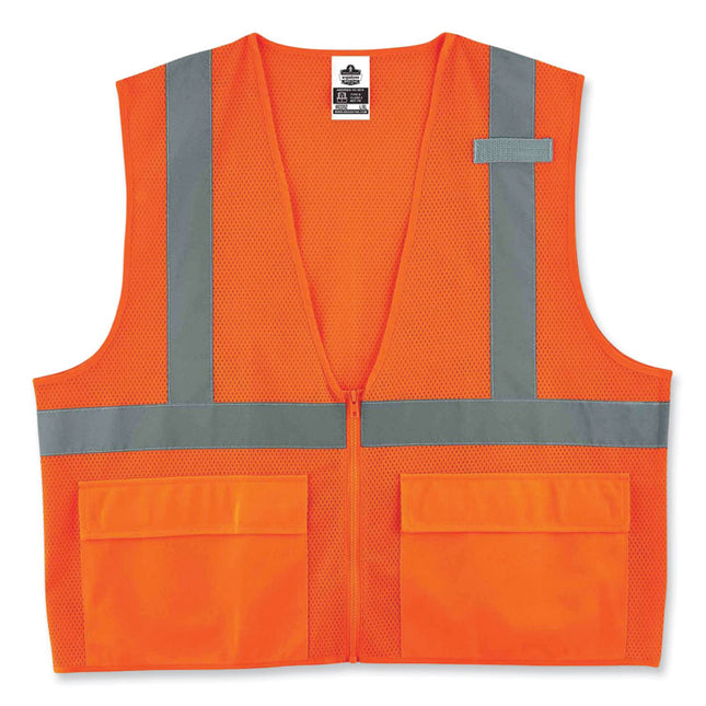 GloWear 8220Z Class 2 Standard Mesh Zipper Vest, Polyester, Small/Medium, Orange