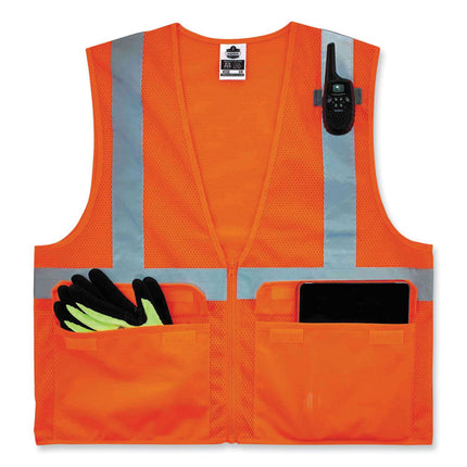 GloWear 8220Z Class 2 Standard Mesh Zipper Vest, Polyester, Large/X-Large, Orange