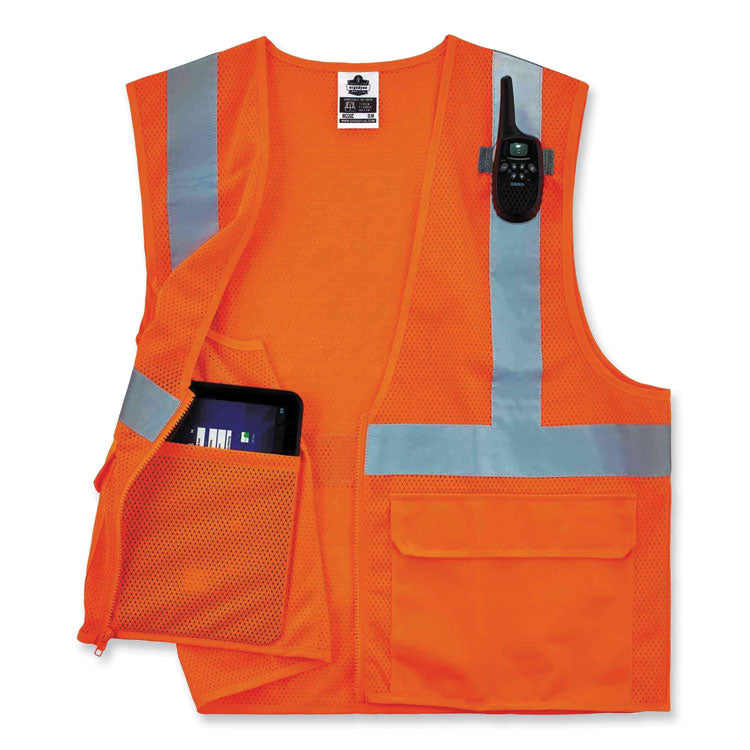 GloWear 8220Z Class 2 Standard Mesh Zipper Vest, Polyester, 4X-Large/5X-Large, Orange