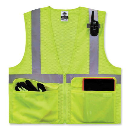 GloWear 8220Z Class 2 Standard Mesh Zipper Vest, Polyester, Small/Medium, Lime