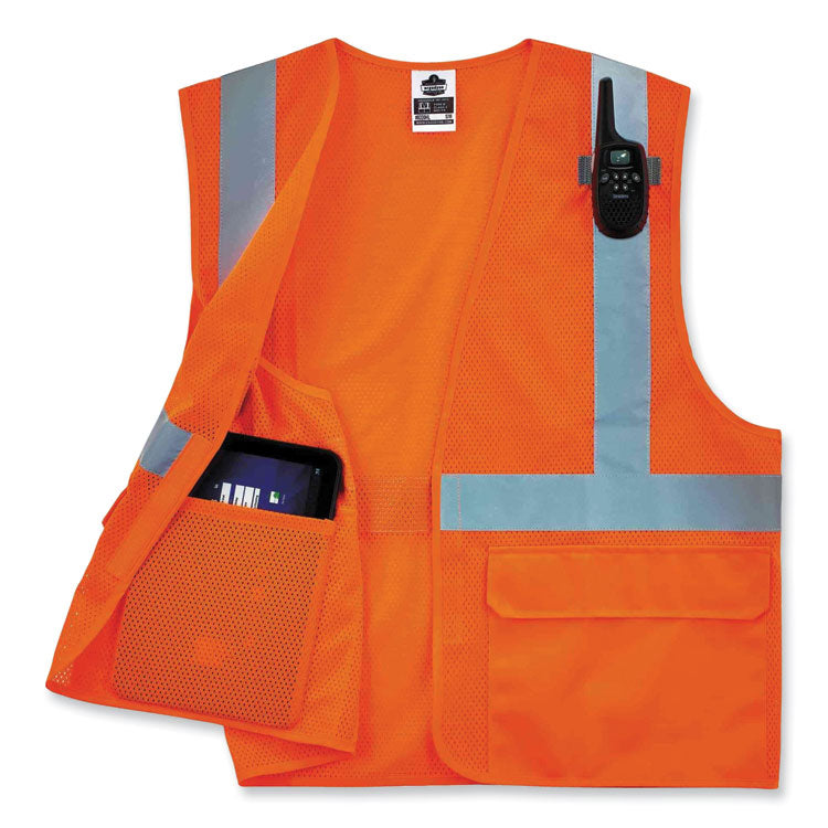 GloWear 8220HL Class 2 Standard Mesh Hook and Loop Vest, Polyester, Small/Medium, Orange