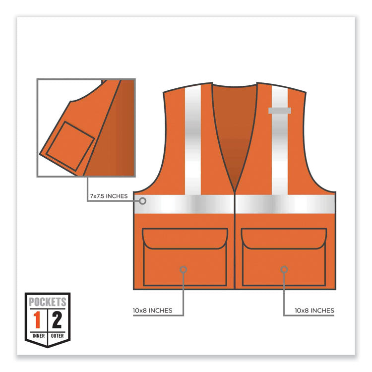GloWear 8220HL Class 2 Standard Mesh Hook and Loop Vest, Polyester, Small/Medium, Orange