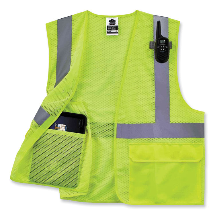 GloWear 8220HL Class 2 Standard Mesh Hook and Loop Vest, Polyester, Large/X-Large, Lime