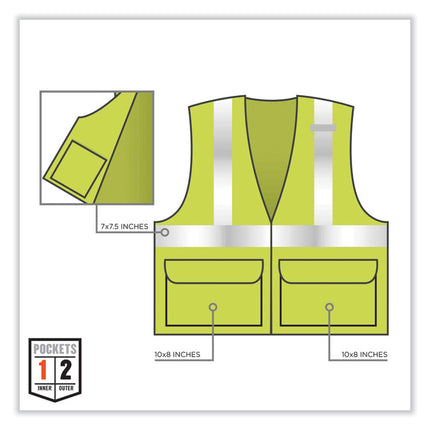 GloWear 8220HL Class 2 Standard Mesh Hook and Loop Vest, Polyester, Large/X-Large, Lime