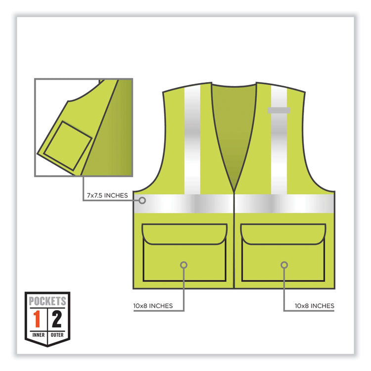 GloWear 8220HL Class 2 Standard Mesh Hook and Loop Vest, Polyester, Large/X-Large, Lime