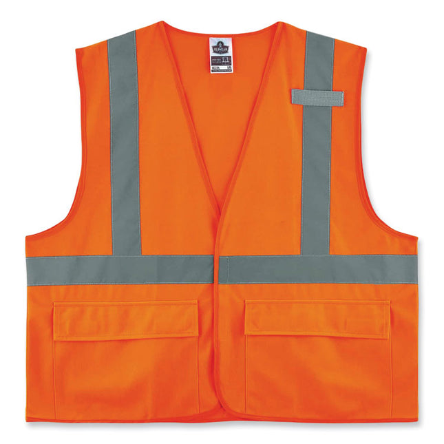GloWear 8225HL Class 2 Standard Solid Hook and Loop Vest, Polyester, Orange, 4X-Large/5X-Large