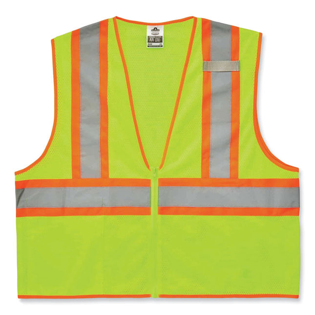 GloWear 8229Z Class 2 Economy Two-Tone Zipper Vest, Polyester, Small/Medium, Lime