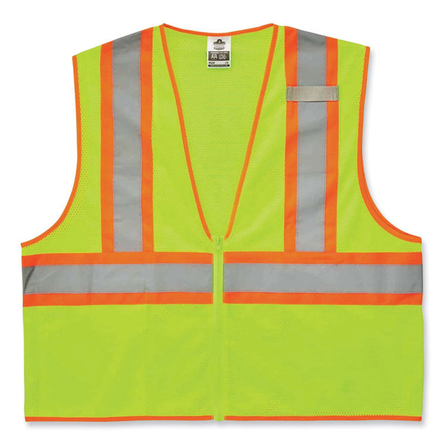 GloWear 8229Z Class 2 Economy Two-Tone Zipper Vest, Polyester, 2X-Large/3X-Large, Lime