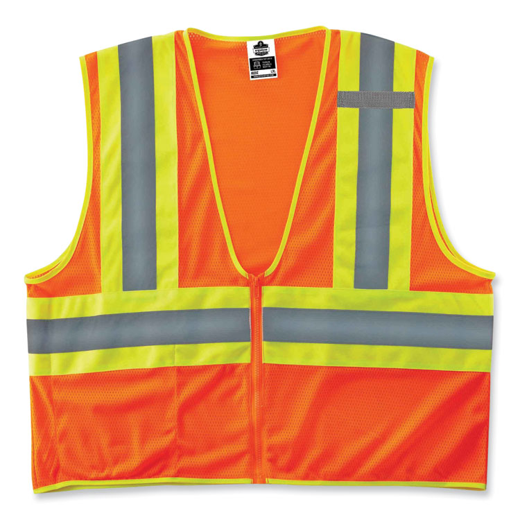 GloWear 8229Z Class 2 Economy Two-Tone Zipper Vest, Polyester, Large/X-Large, Orange