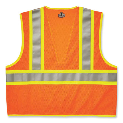 GloWear 8230Z Class 2 Two-Tone Mesh Zipper Vest, Polyester, Small/Medium, Orange