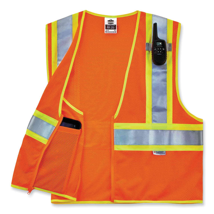 GloWear 8230Z Class 2 Two-Tone Mesh Zipper Vest, Polyester, Small/Medium, Orange