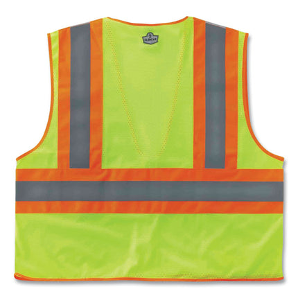 GloWear 8230Z Class 2 Two-Tone Mesh Zipper Vest, Polyester, 4X-Large/5X-Large, Lime