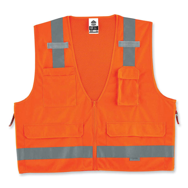 GloWear 8250Z Class 2 Surveyors Zipper Vest, Polyester, Large/X-Large, Orange