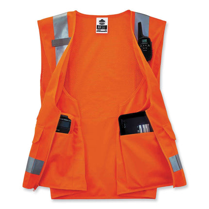 GloWear 8250Z Class 2 Surveyors Zipper Vest, Polyester, Large/X-Large, Orange