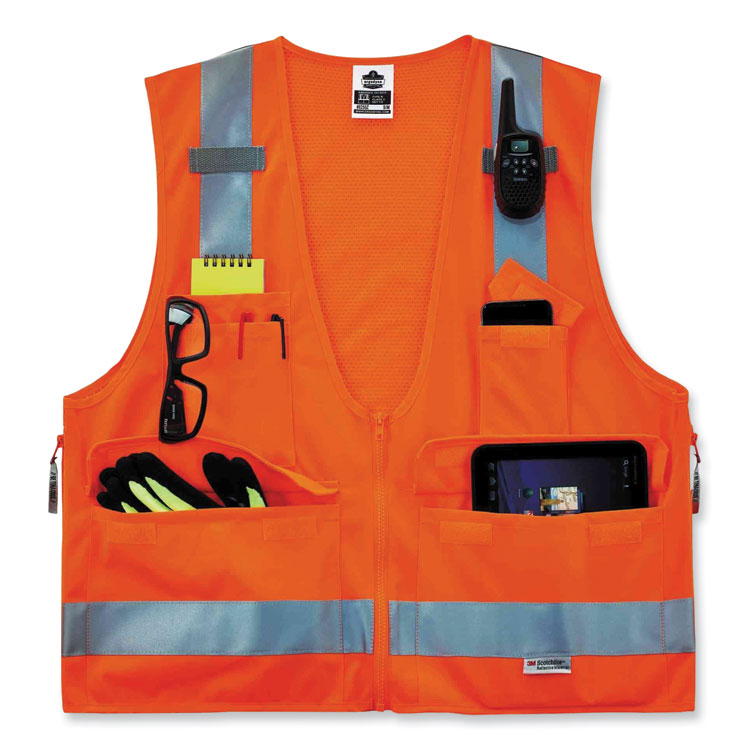 GloWear 8250Z Class 2 Surveyors Zipper Vest, Polyester, 2X-Large/3X-Large, Orange