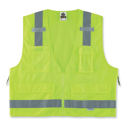 GloWear 8250Z Class 2 Surveyors Zipper Vest, Polyester, Large/X-Large, Lime