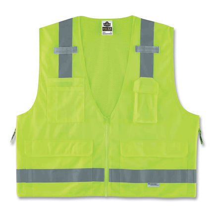 GloWear 8250Z Class 2 Surveyors Zipper Vest, Polyester, 4X-Large/5X-Large, Lime