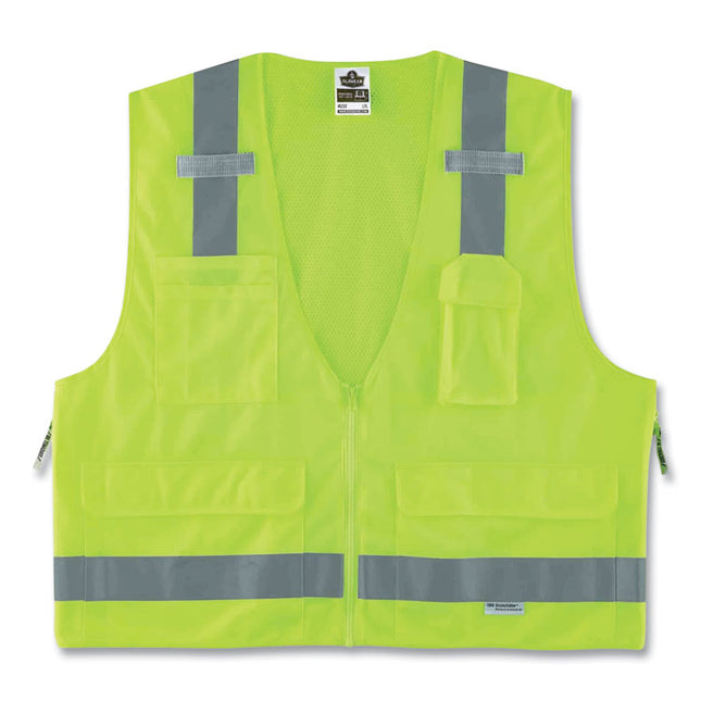 GloWear 8250Z Class 2 Surveyors Zipper Vest, Polyester, 4X-Large/5X-Large, Lime