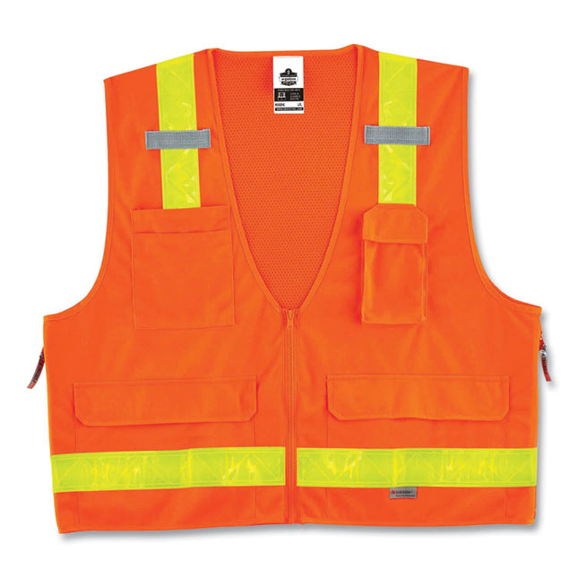 GloWear 8250ZHG Class 2 Hi-Gloss Surveyors Zipper Vest, Polyester, Small/Medium, Orange