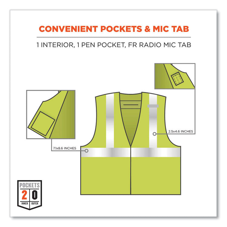GloWear 8261FRHL Class 2 Dual Compliant FR Hook and Loop Safety Vest, 2X-Large/3X-Large, Lime