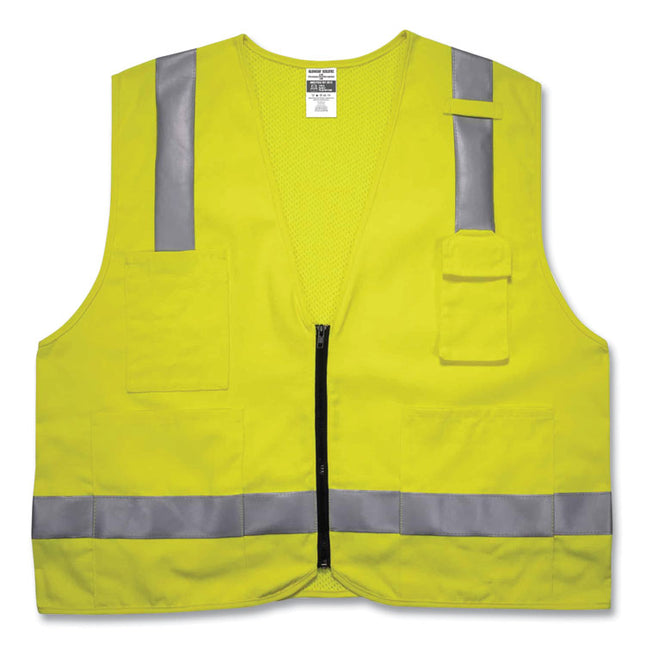 GloWear 8262FRZ Class 2 FR Surveyor Zipper Vest, Tencel/Modacrylic/Para-aramid/Kevlar, Small/Medium, Lime