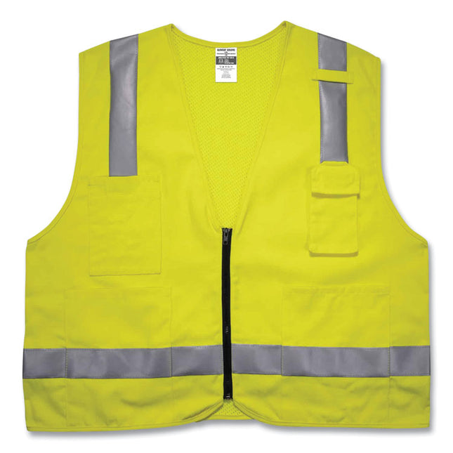 GloWear 8262FRZ Class 2 FR Surveyor Zip Vest, Tencel/Modacrylic/Para-aramid/Kevlar, 2X-Large/3X-Large, Lime