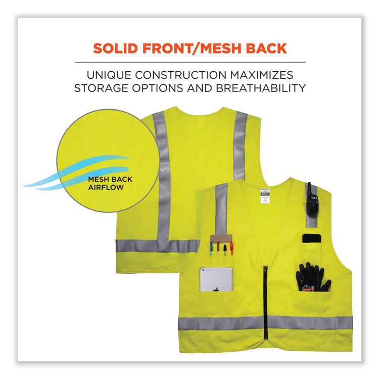 GloWear 8262FRZ Class 2 FR Surveyor Zip Vest, Tencel/Modacrylic/Para-aramid/Kevlar, 2X-Large/3X-Large, Lime