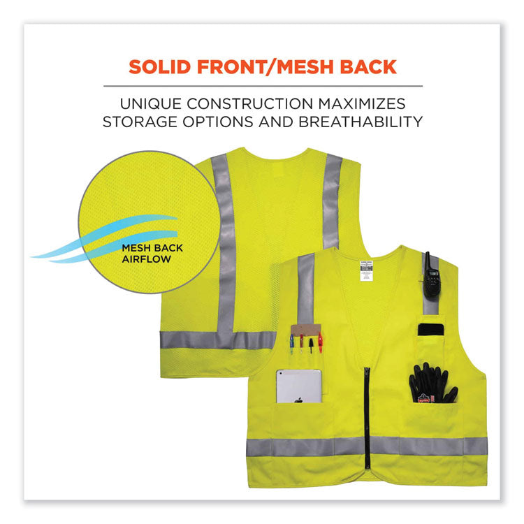 GloWear 8262FRZ Class 2 FR Surveyor Zip Vest, Tencel/Modacrylic/Para-aramid/Kevlar, 4X-Large/5X-Large, Lime