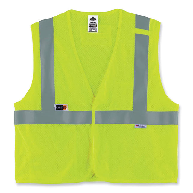 GloWear 8260FRHL Class 2 FR Safety Hook and Loop Vest, Modacrylic/Kevlar, Small/Medium, Lime