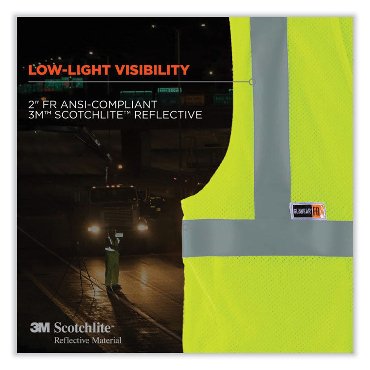 GloWear 8260FRHL Class 2 FR Safety Hook and Loop Vest, Modacrylic/Kevlar, Small/Medium, Lime