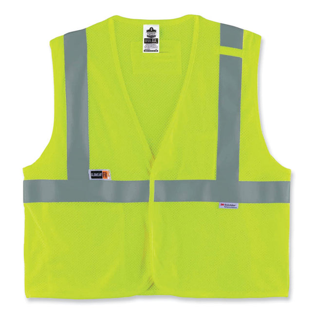 GloWear 8260FRHL Class 2 FR Safety Hook and Loop Vest, Modacrylic/Kevlar, Large/X-Large, Lime