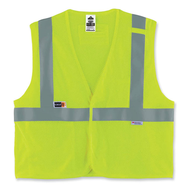 GloWear 8260FRHL Class 2 FR Safety Hook and Loop Vest, Modacrylic/Kevlar, 2X-Large/3X-Large, Lime