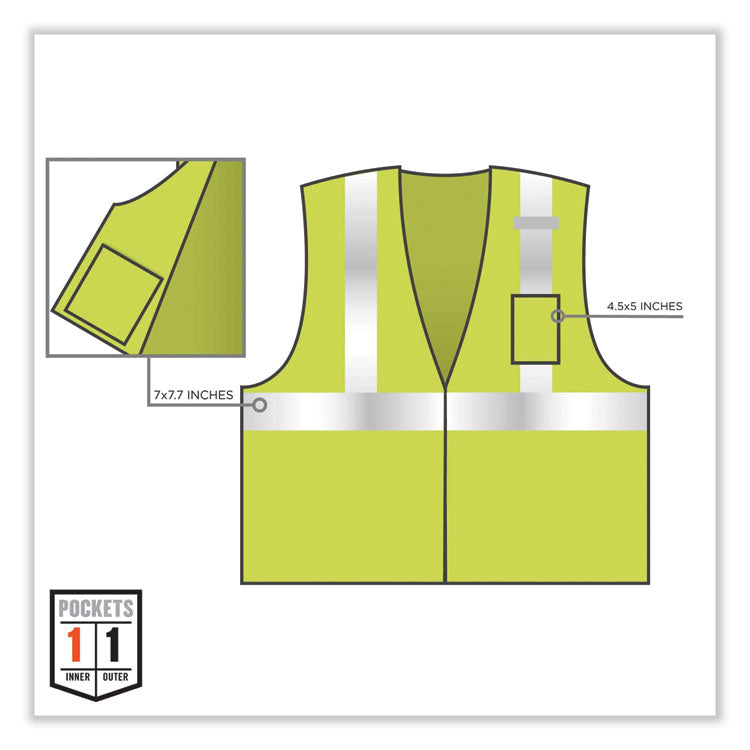 GloWear 8256Z Class 2 Self-Extinguishing Zipper Vest, Polyester, Small/Medium, Lime
