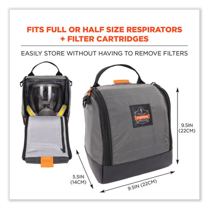 Arsenal 5185 Full Respirator Bag with Zipper Magnetic Closure, 5.5 x 9.5 x 9.5, Gray