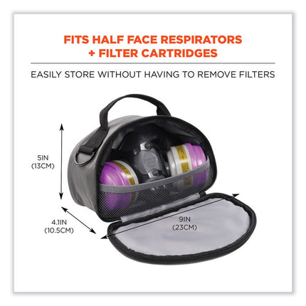 Arsenal 5187 Clamshell Half Respirator Bag with Zipper Closure, 4 x 9 x 5, Gray