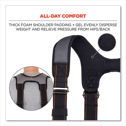 Arsenal 5560 Padded Tool Belt Suspenders, 36" to 48" Waist, 3" Wide, Polyester, Gray
