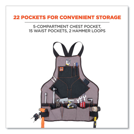 Arsenal 5704 Canvas Tool Apron, 22 Compartments, 25.5 x 28, Canvas, Gray