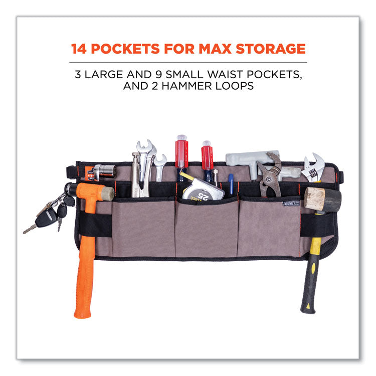 Arsenal 5707 Canvas Waist Apron, 14 Compartments, 25.5 x 34, Canvas, Gray