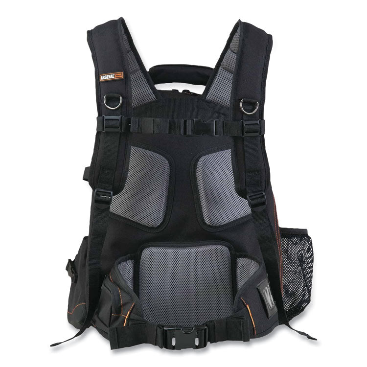Arsenal 5843 Tool Backpack Dual Compartment, 26 Compartments, 8.5 x 13.5 x 18, Ballistic Polyester, Black/Gray