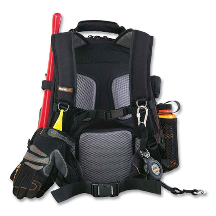 Arsenal 5843 Tool Backpack Dual Compartment, 26 Compartments, 8.5 x 13.5 x 18, Ballistic Polyester, Black/Gray
